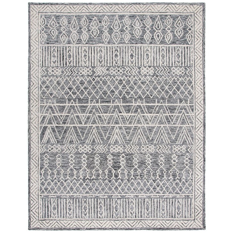 SAFAVIEH Abstract Ivory/Black 9 ft. x 12 ft. Border Chevron Area Rug ABT558A-9