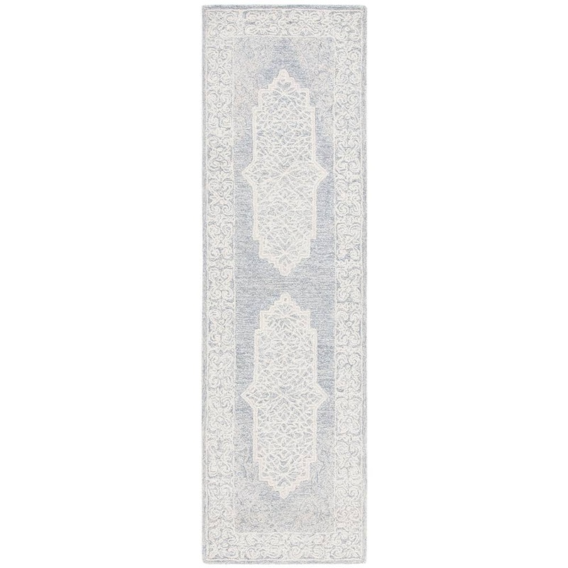 SAFAVIEH Abstract Ivory/Blue 2 ft. x 8 ft. Border Medallion Runner Rug ABT352A-28