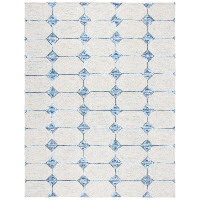 SAFAVIEH Abstract Ivory/Blue 9 ft. x 12 ft. Tribal Geometric Diamonds Area Rug ABT658A-9