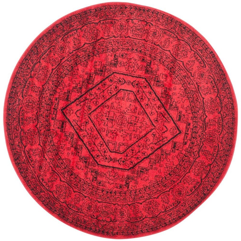 SAFAVIEH Adirondack Red/Black 8 ft. x 8 ft. Round Medallion Border Area Rug ADR108F-8R