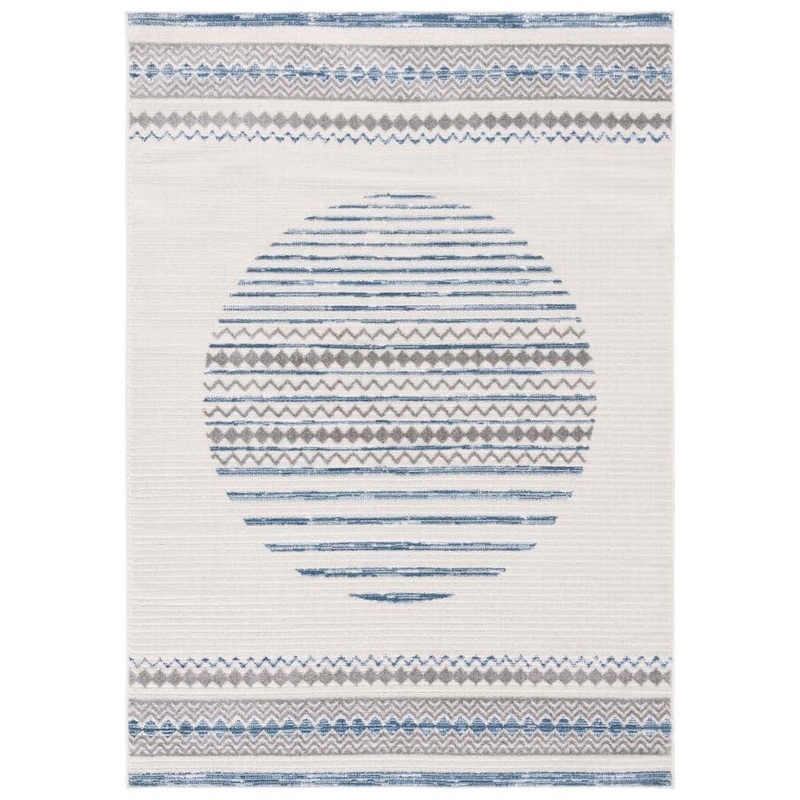 SAFAVIEH Alamo Ivory/Navy 4 ft. x 6 ft. Modern Geometric Area Rug ALM775N-4