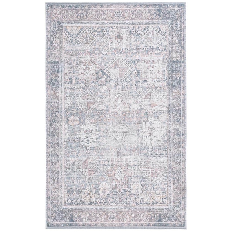 SAFAVIEH Arizona Dark Sage/Ivory 5 ft. x 8 ft. Distressed Border Ornate Machine Washable Area Rug ARZ199W-5