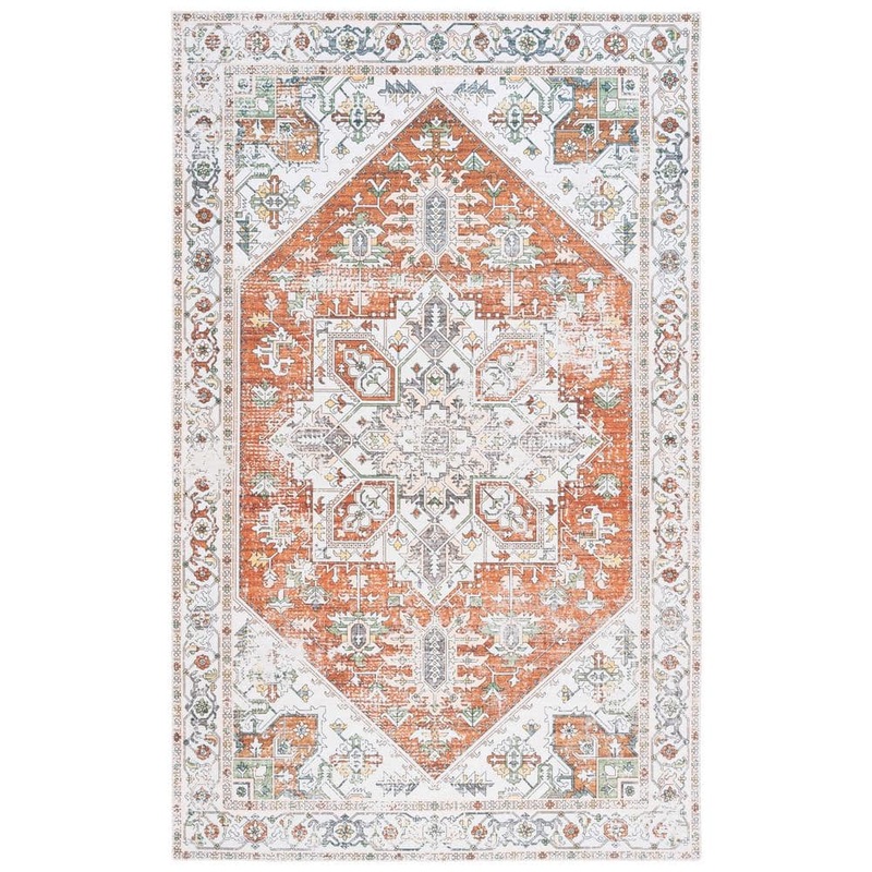 SAFAVIEH Arizona Ivory/Rust 8 ft. x 10 ft. Geometric Machine Washable Medallion Area Rug ARZ120A-8
