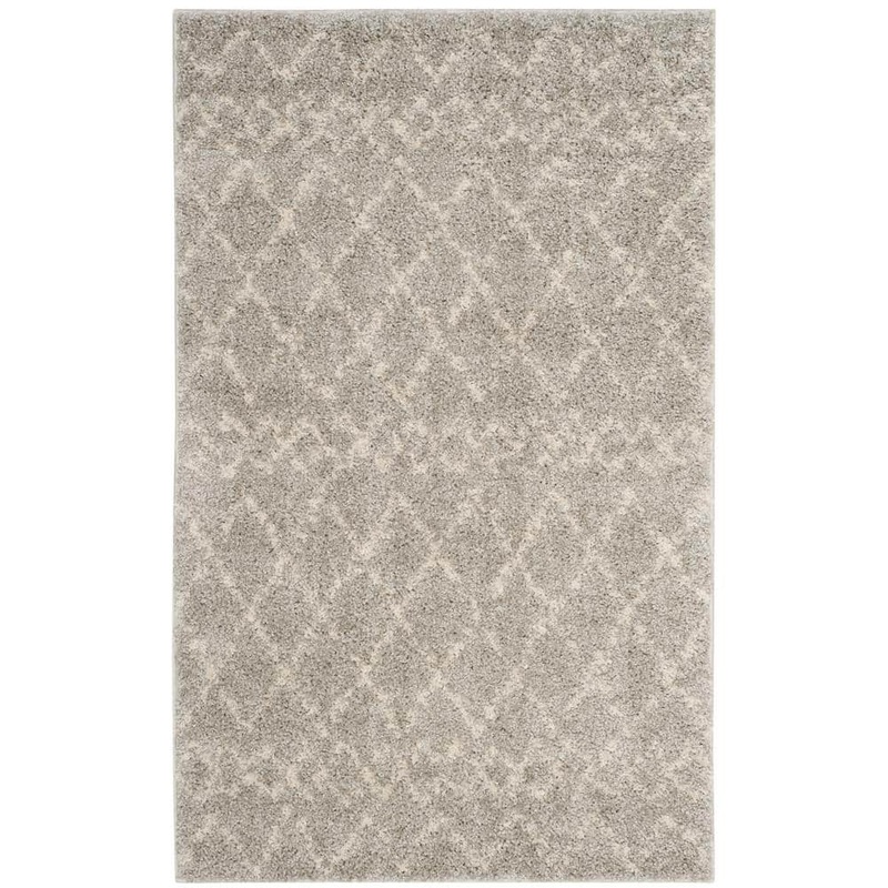 SAFAVIEH Berber Shag Light Gray/Cream Doormat 3 ft. x 4 ft. Ikat Diamonds Area Rug BER165B-24