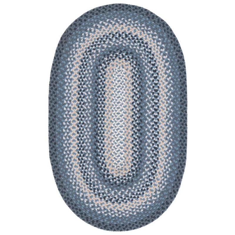 SAFAVIEH Braided Dark Gray/Blue 5 ft. x 8 ft. Striped Border Oval Area Rug BRD651H-5OV