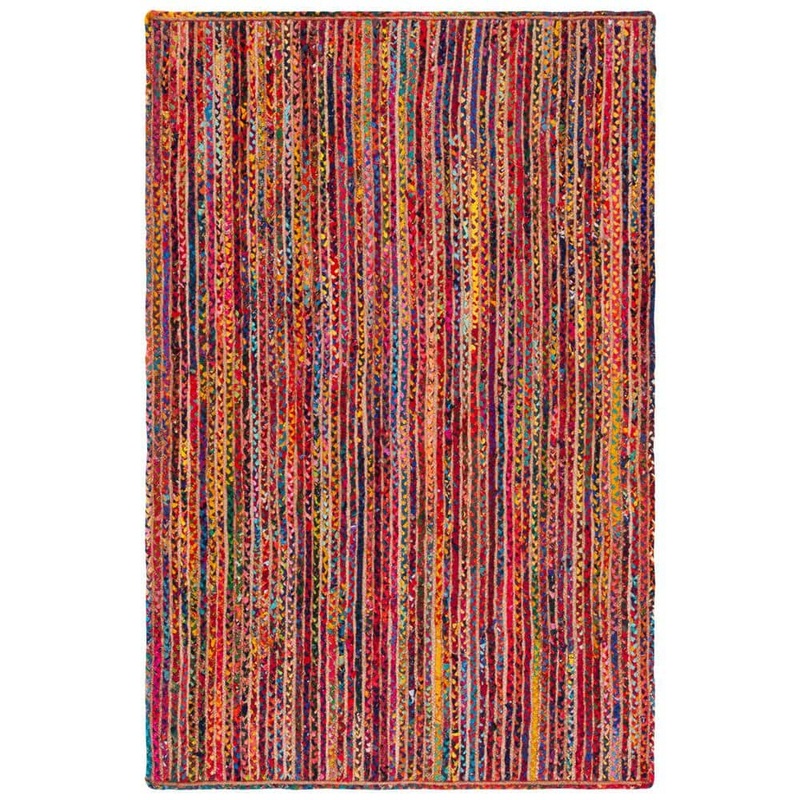 SAFAVIEH Braided Natural Multi 5 ft. x 8 ft. Border Striped Area Rug BRD262B-5