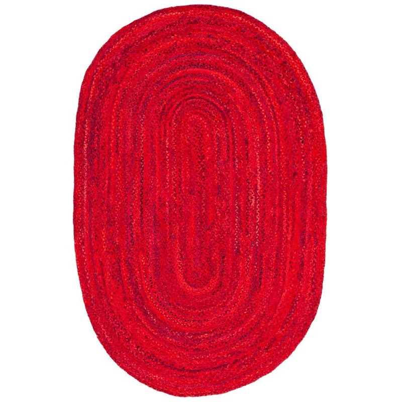 SAFAVIEH Braided Red 6 ft. x 9 ft. Solid Color Striped Oval Area Rug BRD452Q-6OV
