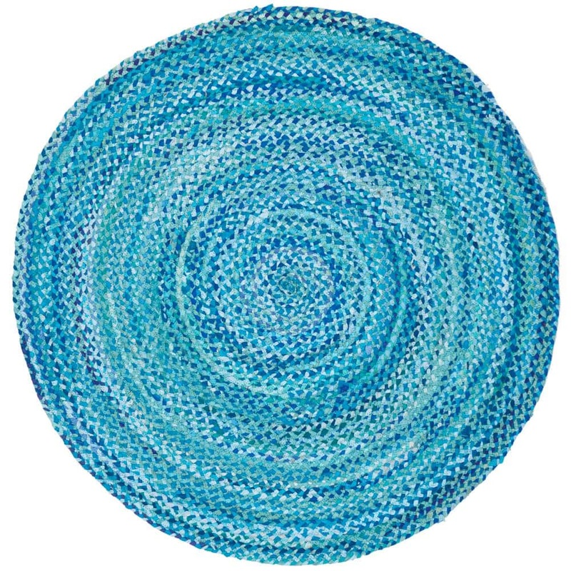 SAFAVIEH Braided Turquoise 4 ft. x 4 ft. Round Striped Solid Area Rug BRD452K-4R
