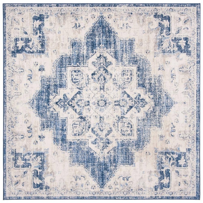 SAFAVIEH Brentwood Ivory/Navy 9 ft. x 9 ft. Square Border Area Rug BNT865A-9SQ