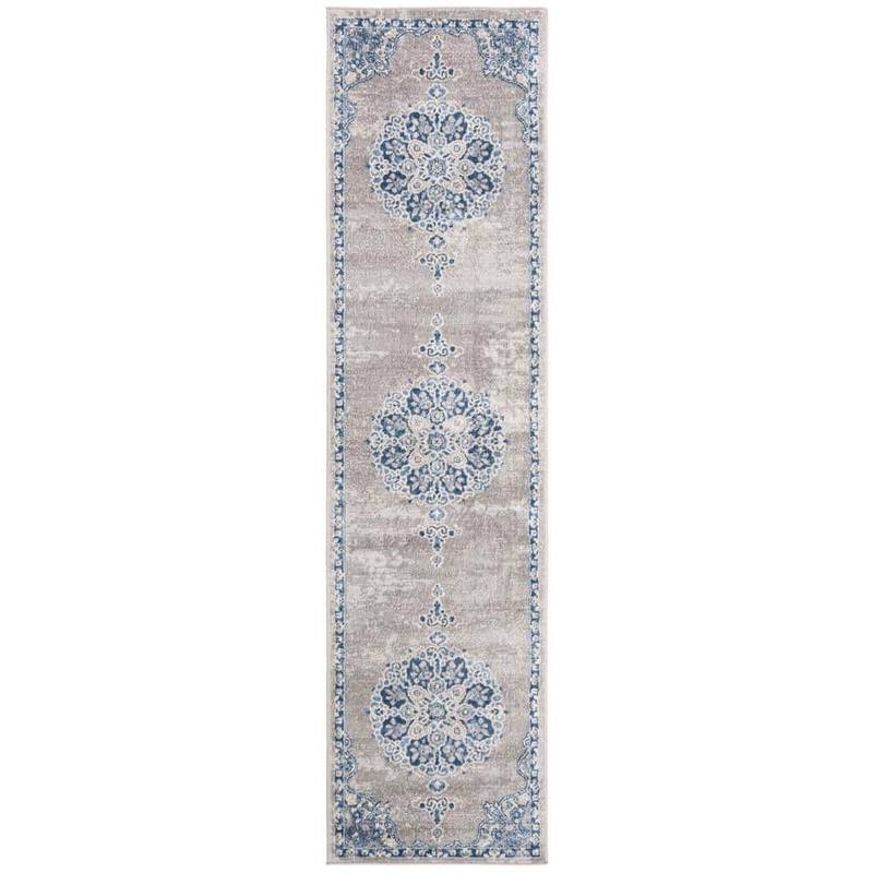 SAFAVIEH Brentwood Light Gray/Blue 2 ft. x 14 ft. Distressed Medallion Floral Runner Rug BNT867G-214