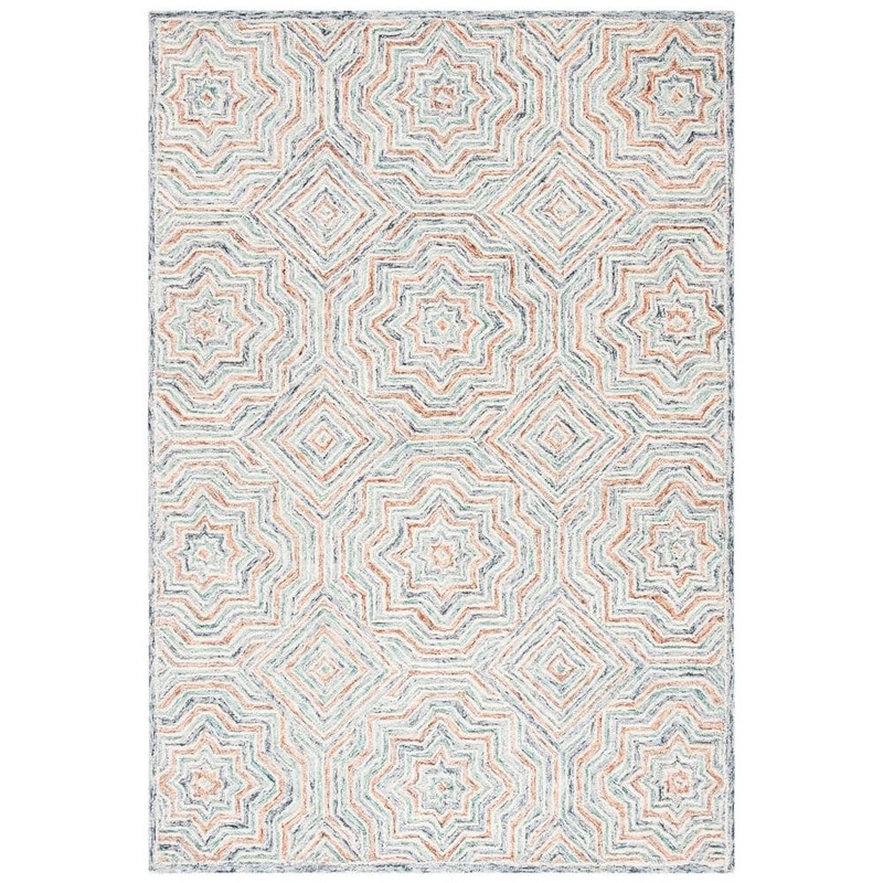 SAFAVIEH Capri Blue/Rust Doormat 3 ft. x 5 ft. Diamond Geometric Area Rug CPR215M-3