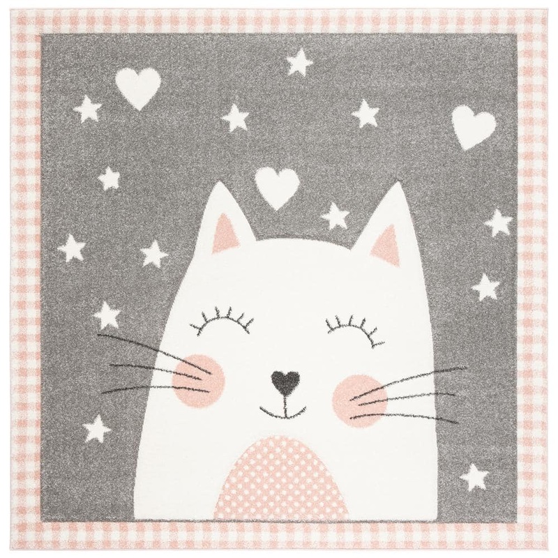 SAFAVIEH Carousel Kids Pink/Gray Doormat 3 ft. x 3 ft. Border Animal Print Square Area Rug CRK134P-3SQ