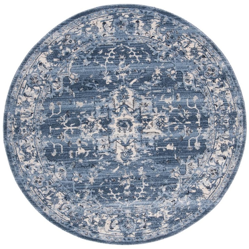 SAFAVIEH Charleston Navy/Cream 5 ft. x 5 ft. Distressed Border Round Area Rug CHL411N-5R