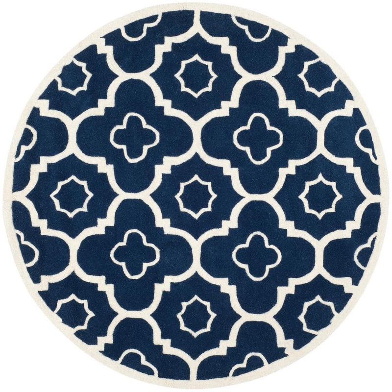SAFAVIEH Chatham Dark Blue/Ivory Doormat 3 ft. x 3 ft. Round Geometric Area Rug CHT750C-3R