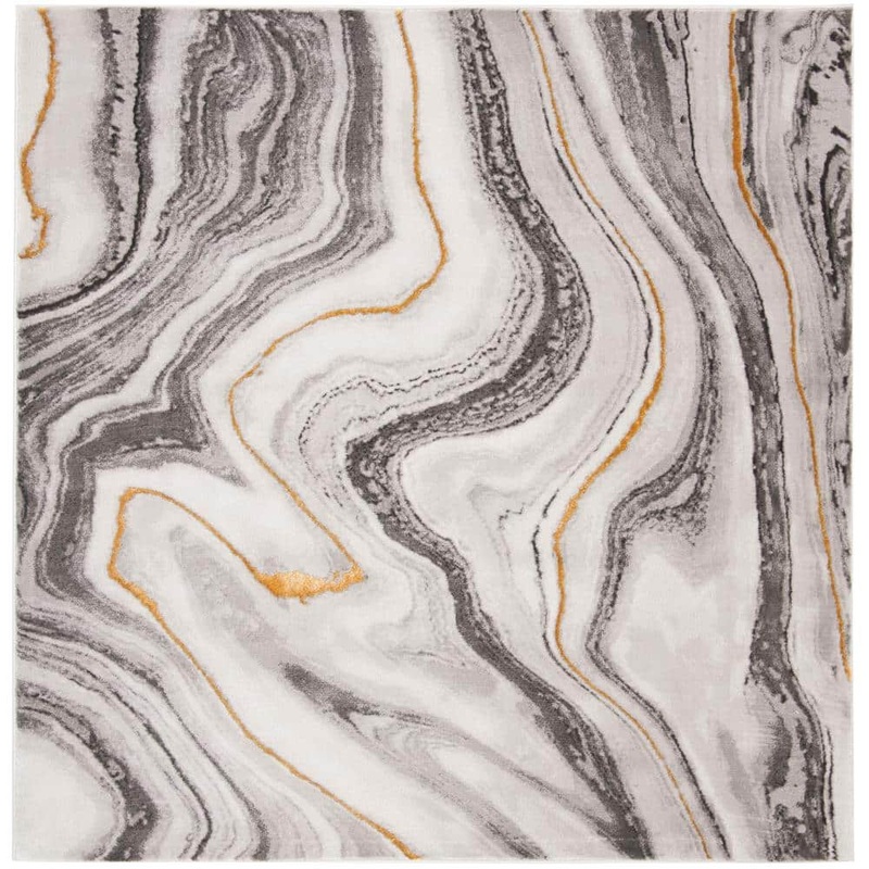 SAFAVIEH Craft Gray/Gold 12 ft. x 12 ft. Marbled Abstract Square Area Rug CFT819F-12SQ