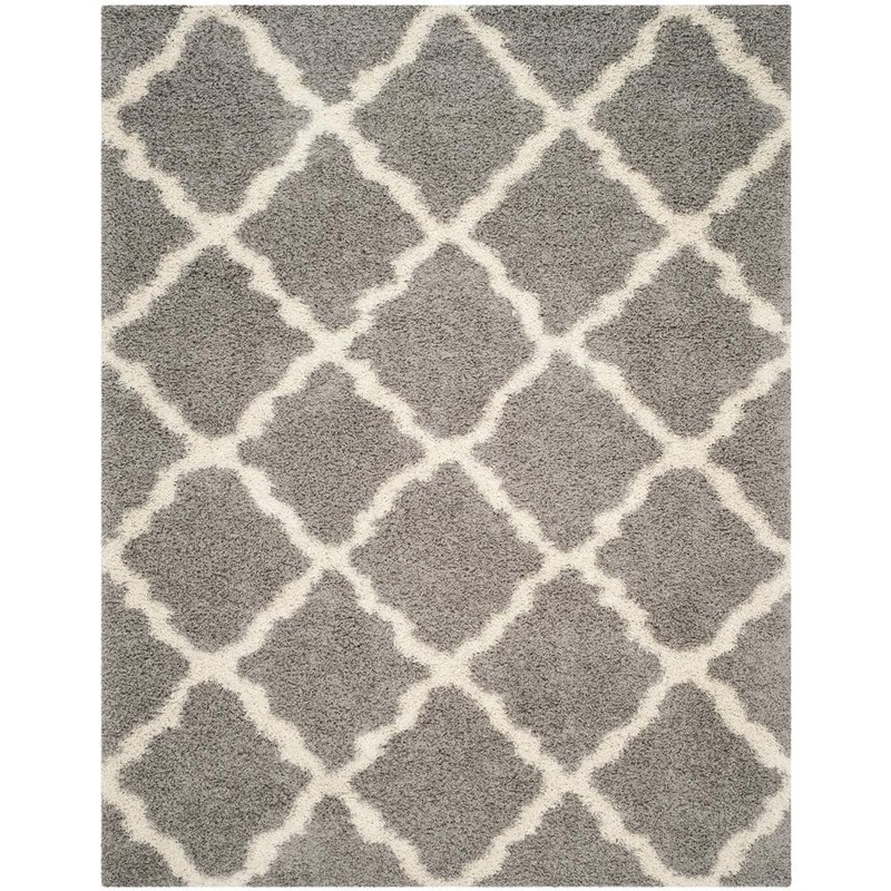 SAFAVIEH Dallas Shag Gray/Ivory 9 ft. x 12 ft. Geometric Diamond Trellis Area Rug SGD257G-9