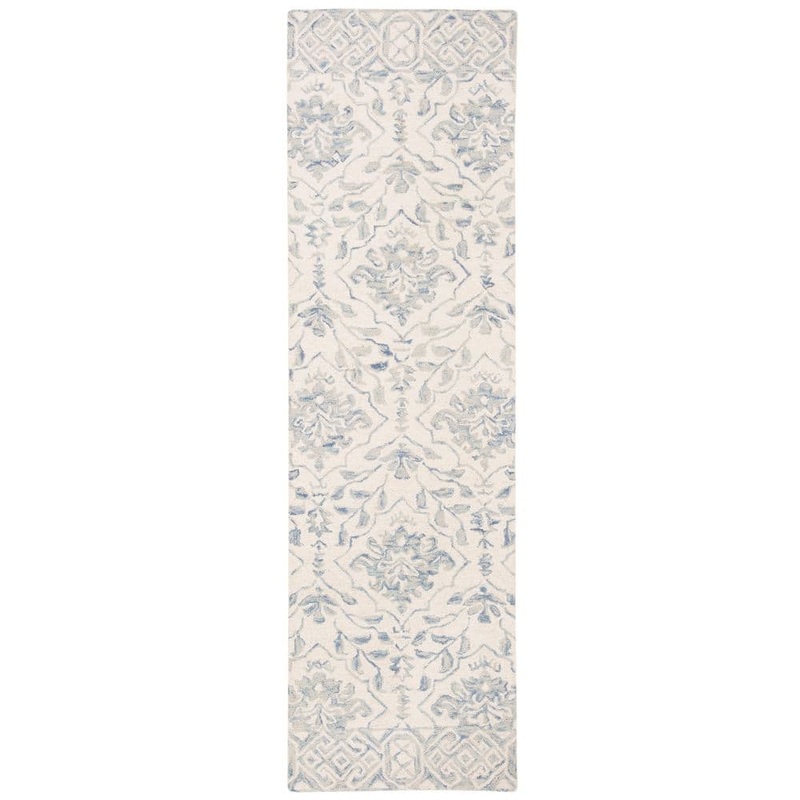 SAFAVIEH Dip Dye Light Blue/Ivory 2 ft. x 12 ft. Border Floral Medallion Runner Rug DDY901L-212