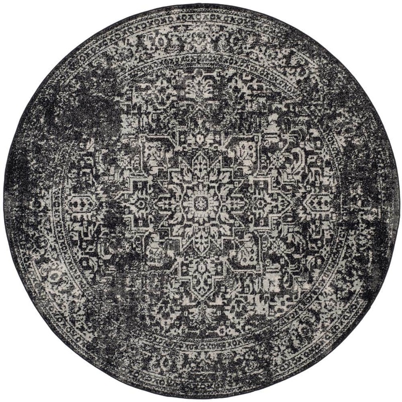 SAFAVIEH Evoke Black/Gray 7 ft. x 7 ft. Round Border Area Rug EVK256R-7R