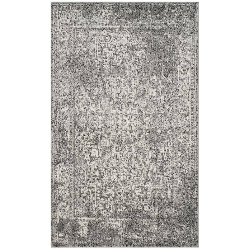SAFAVIEH Evoke Grey/Ivory Doormat 3 ft. x 5 ft. Distressed Border Medallion Area Rug EVK256D-3