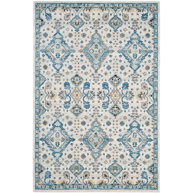 SAFAVIEH Evoke Ivory/Light Blue 7 ft. x 9 ft. Border Speckled Diamond Area Rug EVK224C-6