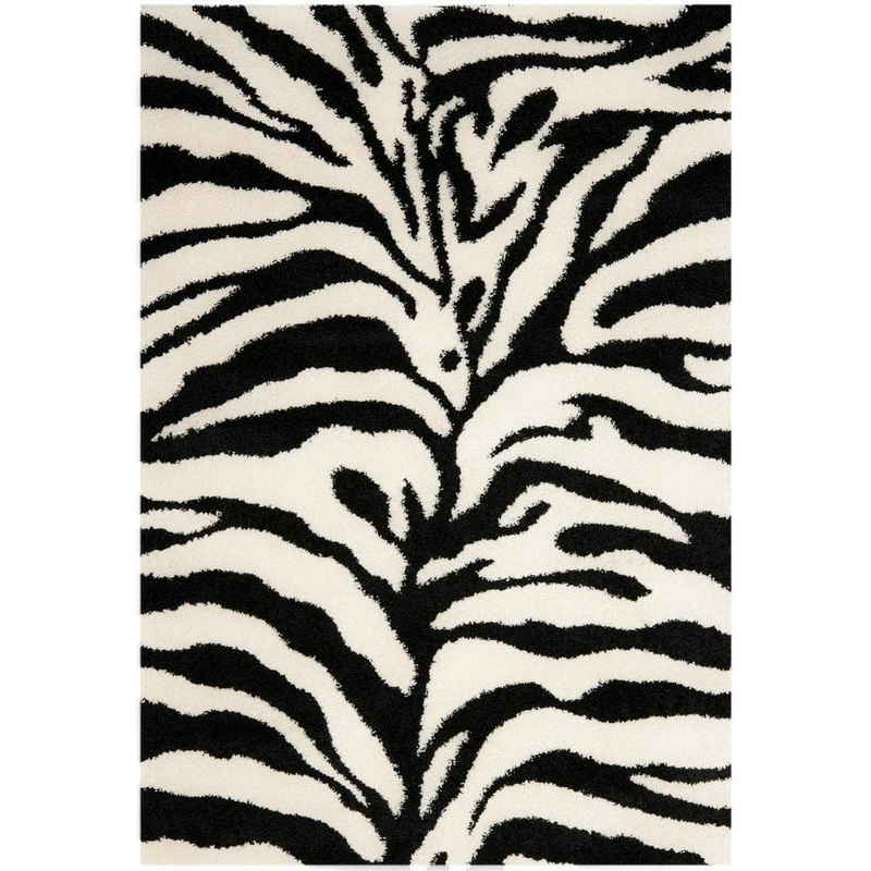 SAFAVIEH Florida Shag Ivory/Black 4 ft. x 6 ft. Animal Print Area Rug SG452-1290-4