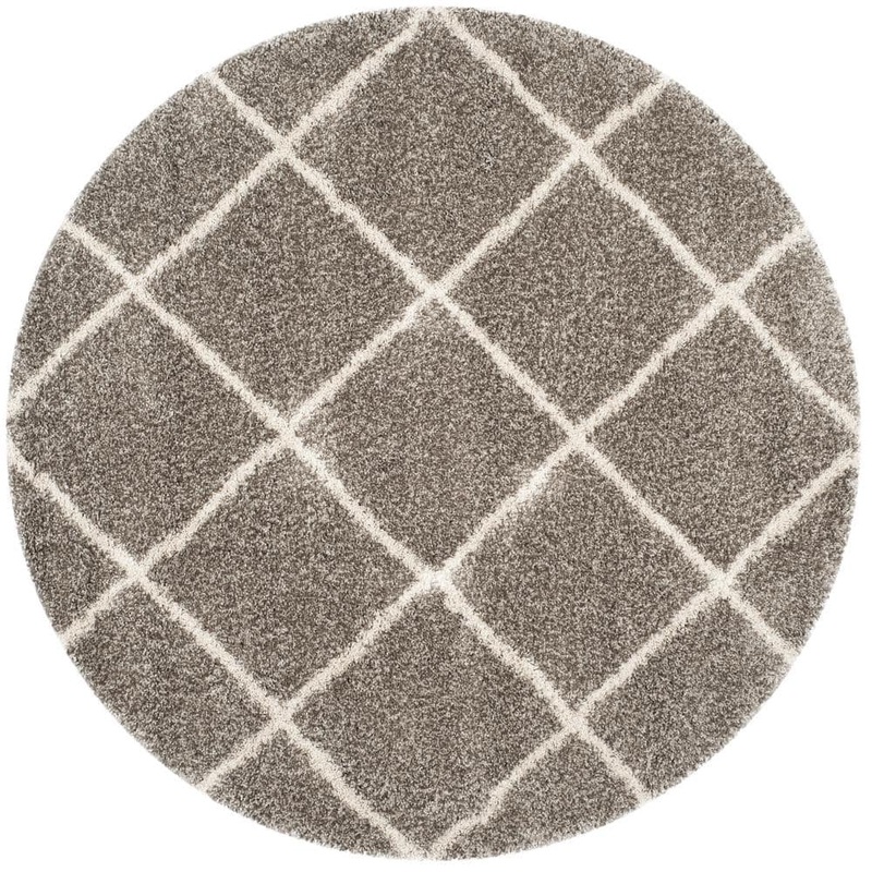 SAFAVIEH Hudson Shag Gray/Ivory 9 ft. x 9 ft. Round Diamonds Geometric Area Rug SGH281B-9R