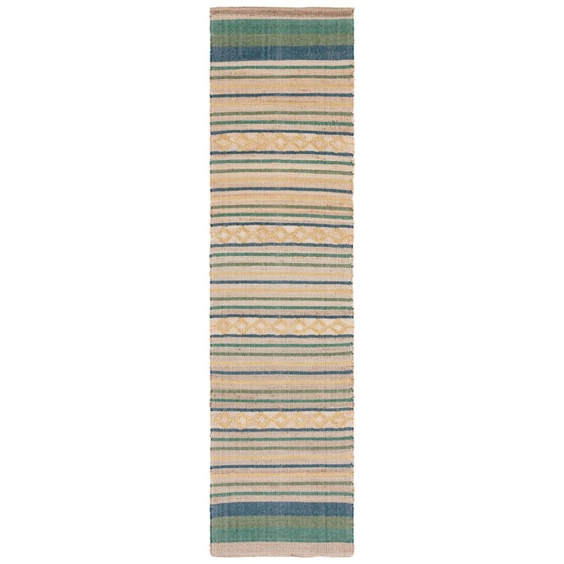 SAFAVIEH Kilim Natural/Green 2 ft. x 9 ft. Striped Solid Color Runner Rug KLM462Y-29