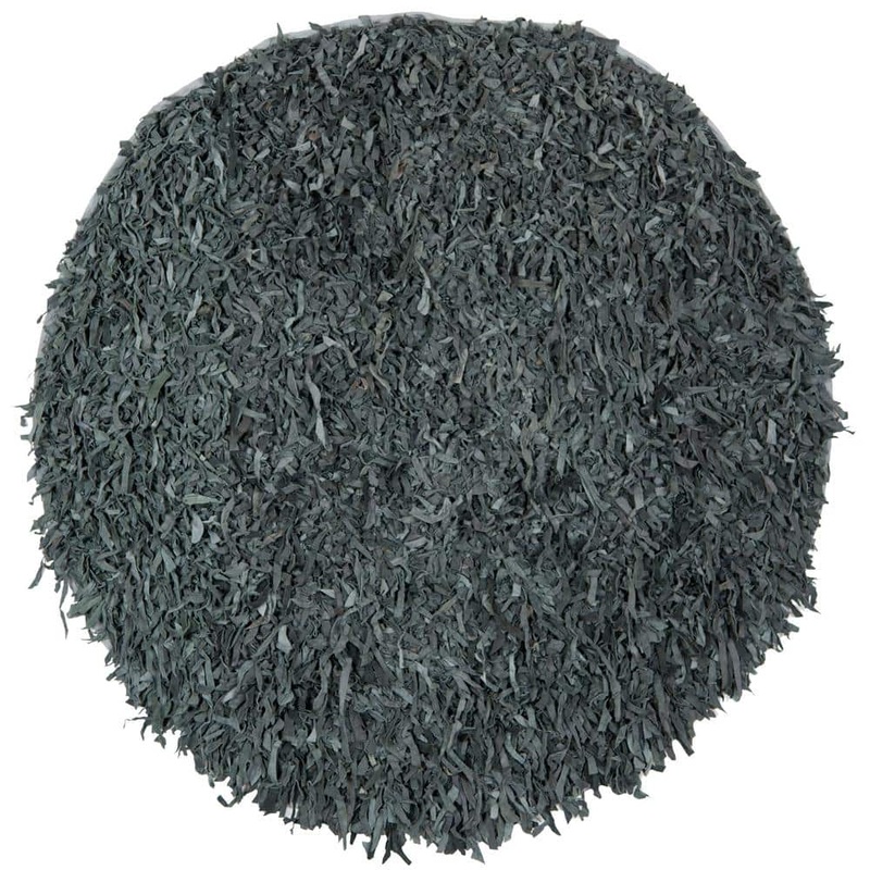 SAFAVIEH Leather Shag Grey 6 ft. x 6 ft. Round Solid Area Rug LSG511N-6R