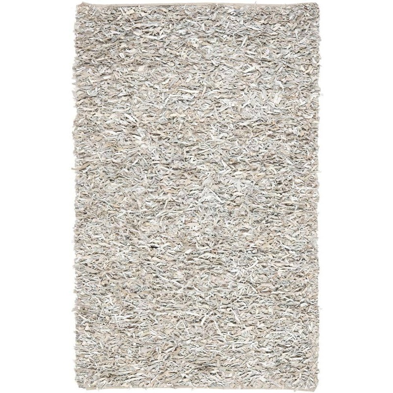 SAFAVIEH Leather Shag White Doormat 3 ft. x 5 ft. Solid Area Rug LSG511C-3