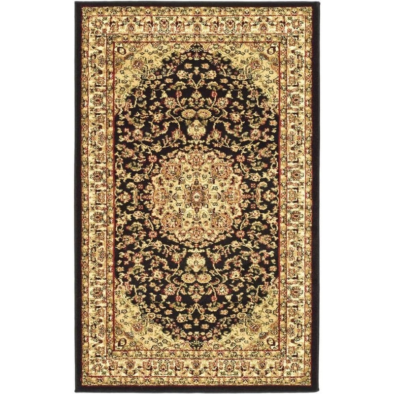 SAFAVIEH Lyndhurst Black/Ivory Doormat 3 ft. x 5 ft. Antique Medallion Border Area Rug LNH222A-3