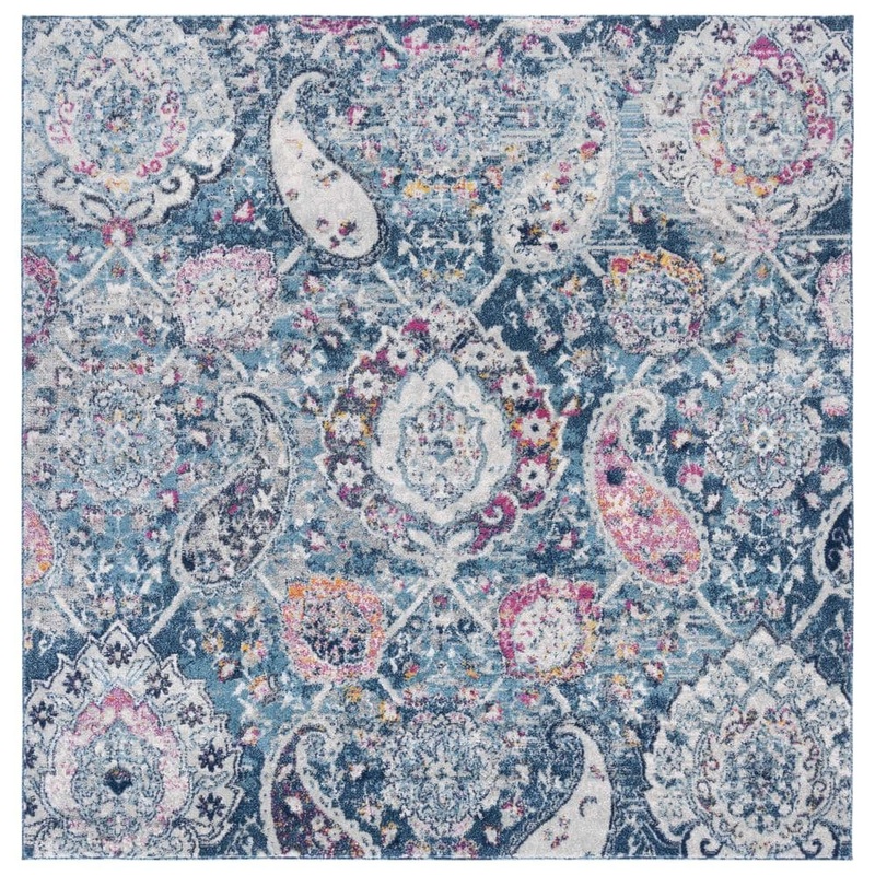 SAFAVIEH Madison Blue/Grey 7 ft. x 7 ft. Medallion Floral Square Area Rug MAD600M-7SQ