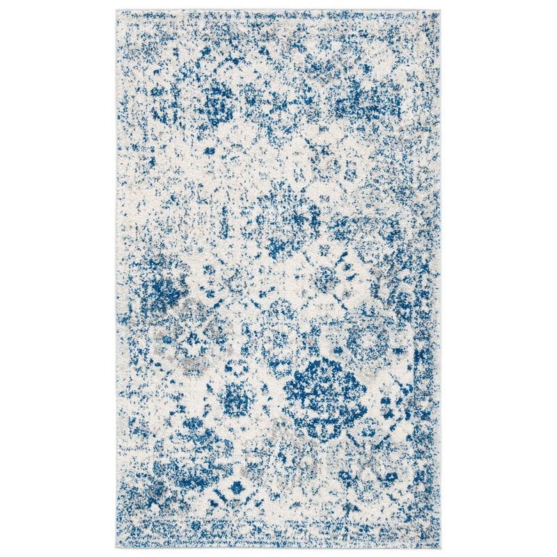 SAFAVIEH Madison White/Royal Blue Doormat 2 ft. x 4 ft. Border Floral Medallion Geometric Area Rug MAD611C-24