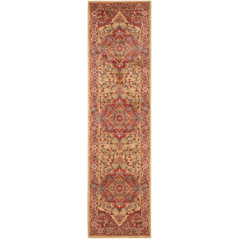 SAFAVIEH Mahal Red/Natural 2 ft. x 22 ft. Floral Border Medallion Runner Rug MAH698A-222