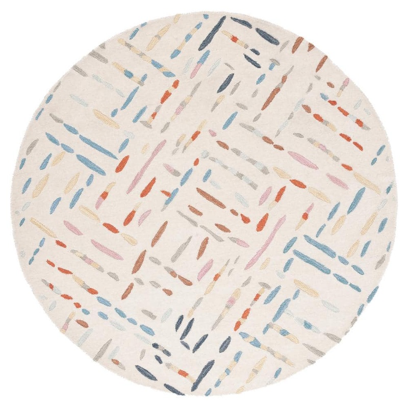 SAFAVIEH Metro Ivory/Blue 6 ft. x 6 ft. Geometric Maze Round Area Rug MET252A-6R