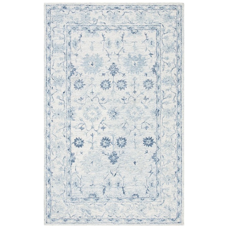 SAFAVIEH Micro-Loop Blue/Ivory 4 ft. x 6 ft. Border Floral Area Rug MLP276M-4