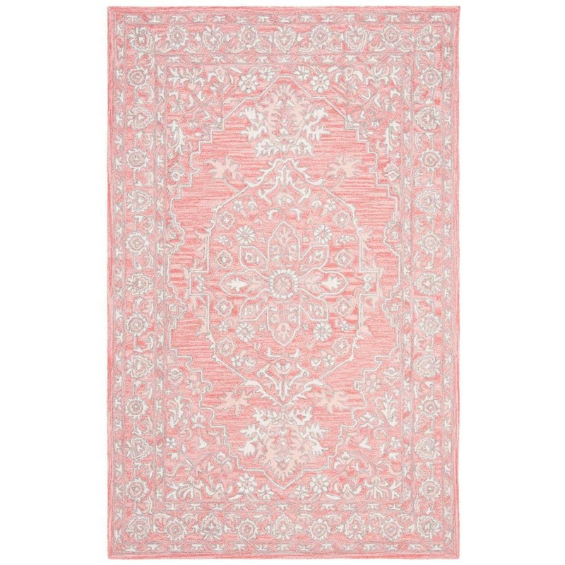 SAFAVIEH Micro-Loop Pink/Ivory 4 ft. x 6 ft. Border Area Rug MLP504U-4