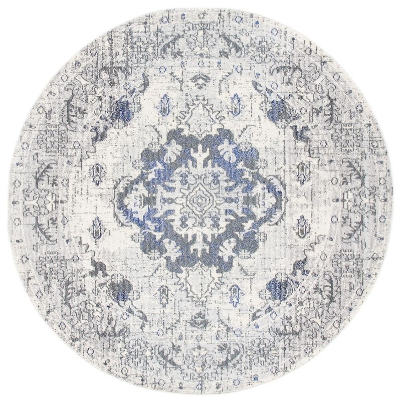 SAFAVIEH Monaco Ivory/Gray 7 ft. x 7 ft. Distressed Border Medallion Round Area Rug MNC243B-7R