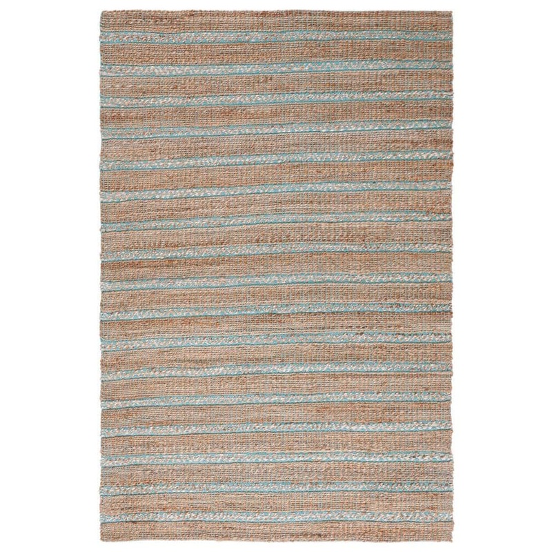 SAFAVIEH Natural Fiber Teal/Beige 9 ft. x 12 ft. Striped Woven Area Rug NFB655K-9