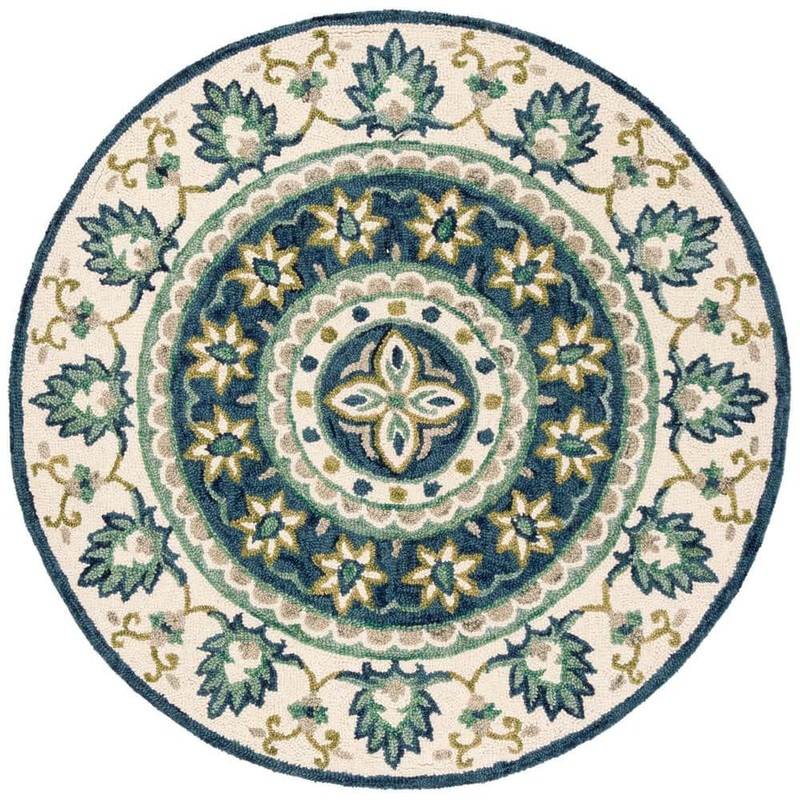 SAFAVIEH Novelty Ivory/Blue 5 ft. x 5 ft. Round Border Area Rug NOV606M-5R