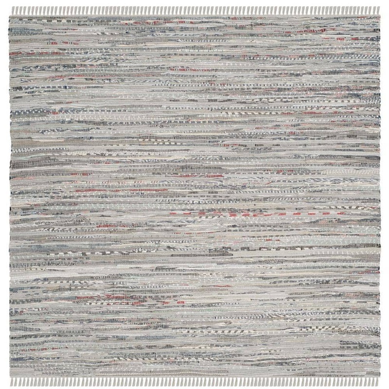 SAFAVIEH Rag Rug Grey 8 ft. x 8 ft. Square Striped Area Rug RAR121A-8SQ