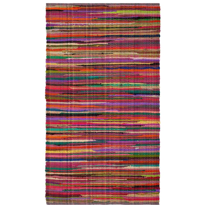 SAFAVIEH Rag Rug Red/Multi Doormat 3 ft. x 5 ft. Distress Striped Area Rug RAR240D-3