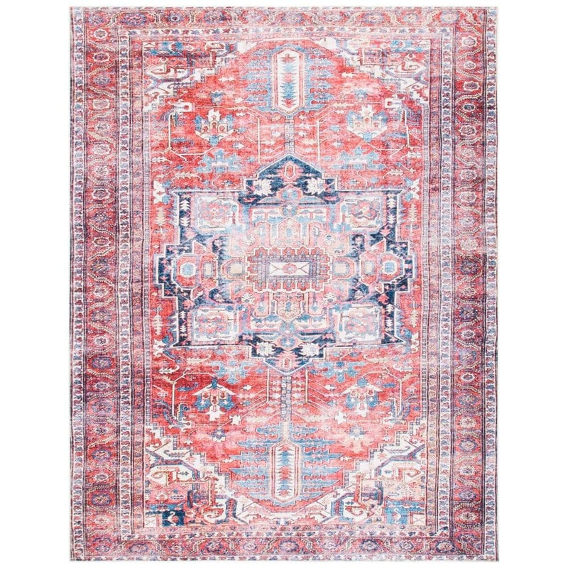 SAFAVIEH Serapi Red/Navy 7 ft. x 9 ft. Machine Washable Border Floral Area Rug SEP389Q-7