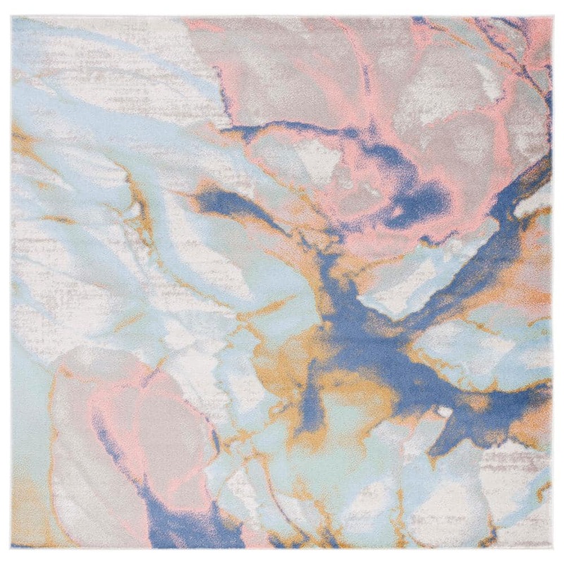 SAFAVIEH Skyler Light Blue/Grey 7 ft. x 7 ft. Abstract Distressed Square Area Rug SKY512N-7SQ