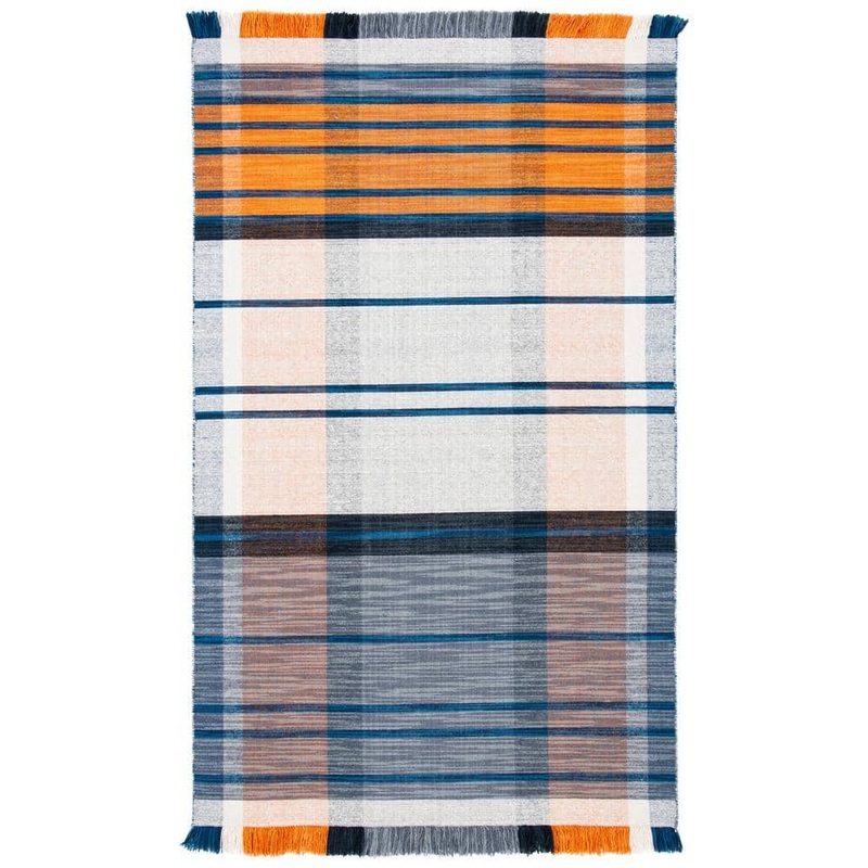 SAFAVIEH Striped Kilim Orange Blue 8 ft. x 10 ft. Plaid Striped Area Rug STK702P-8