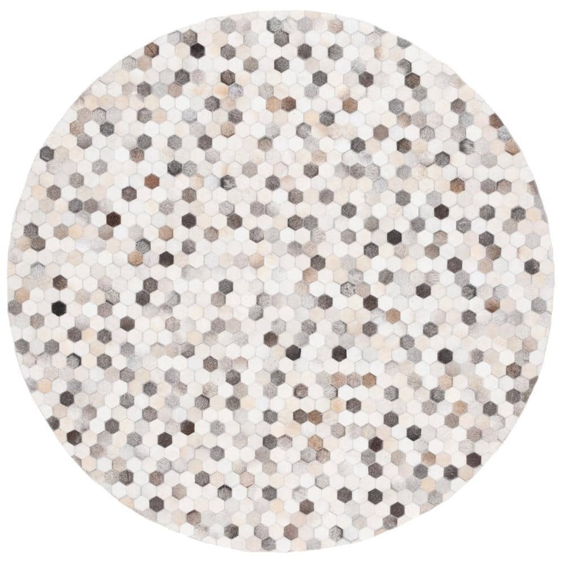 SAFAVIEH Studio Leather Ivory Gray 6 ft. x 6 ft. Geometric Round Area Rug STL217A-6R