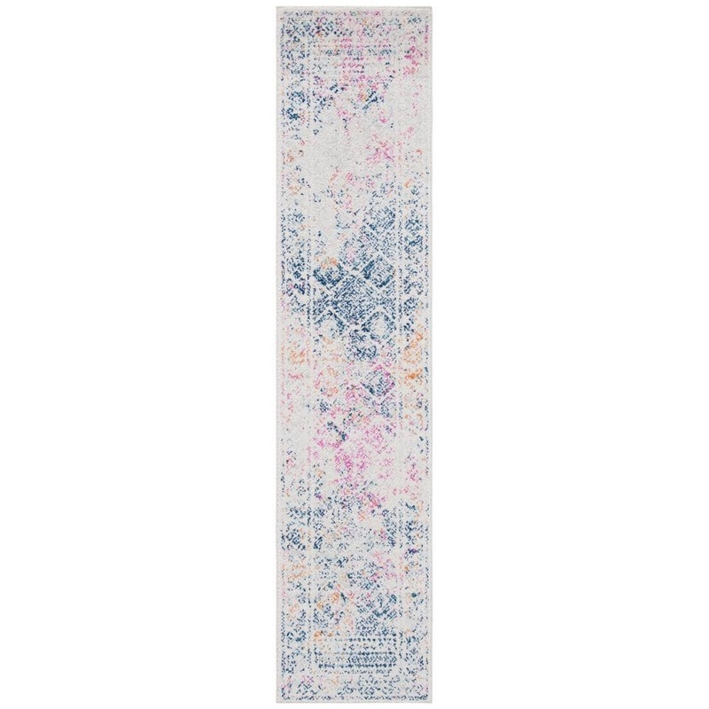 SAFAVIEH Tulum Ivory/Dark Blue 2 ft. x 9 ft. Border Runner Rug TUL264D-29