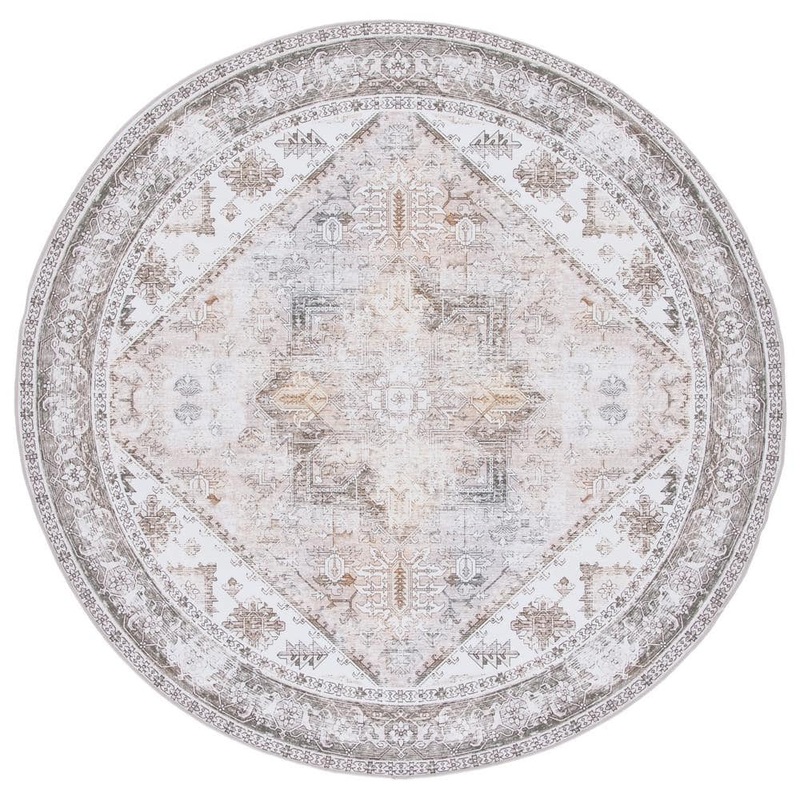 SAFAVIEH Tuscon Beige/Gray 6 ft. x 6 ft. Machine Washable Border Distressed Round Area Rug TSN102B-6R