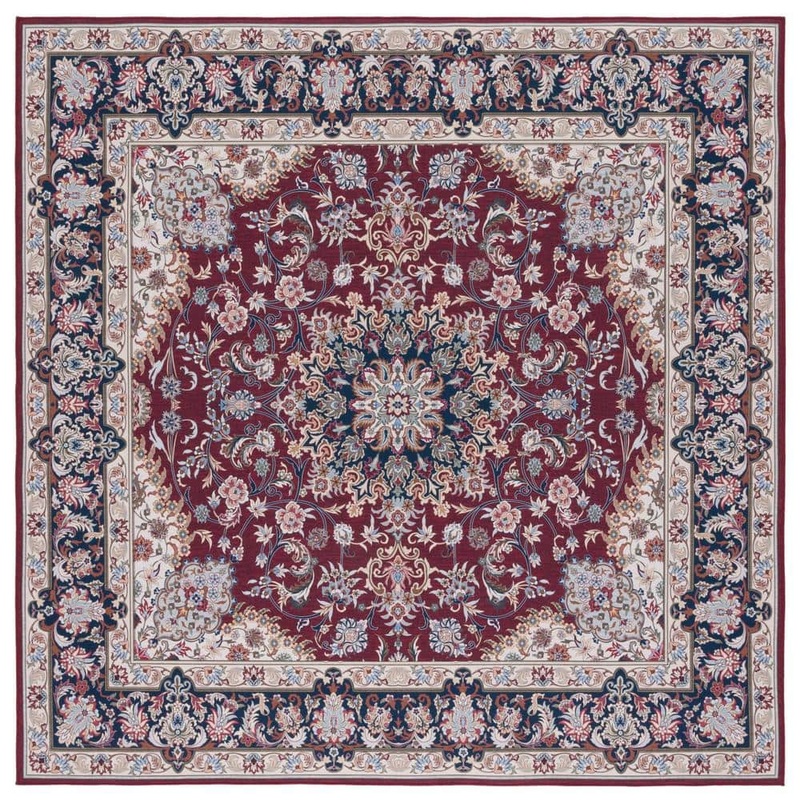SAFAVIEH Tuscon Red/Navy 6 ft. x 6 ft. Machine Washable Floral Border Square Area Rug TSN135Q-6SQ