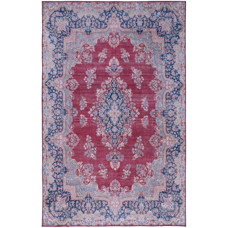 SAFAVIEH Tuscon Red/Navy 8 ft. x 10 ft. Machine Washable Border Floral Area Rug TSN182Q-8