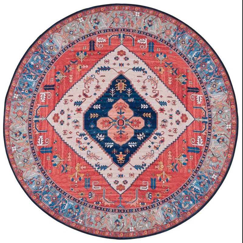 SAFAVIEH Tuscon Rust/Blue 6 ft. x 6 ft. Machine Washable Medallion Border Round Area Rug TSN133P-6R